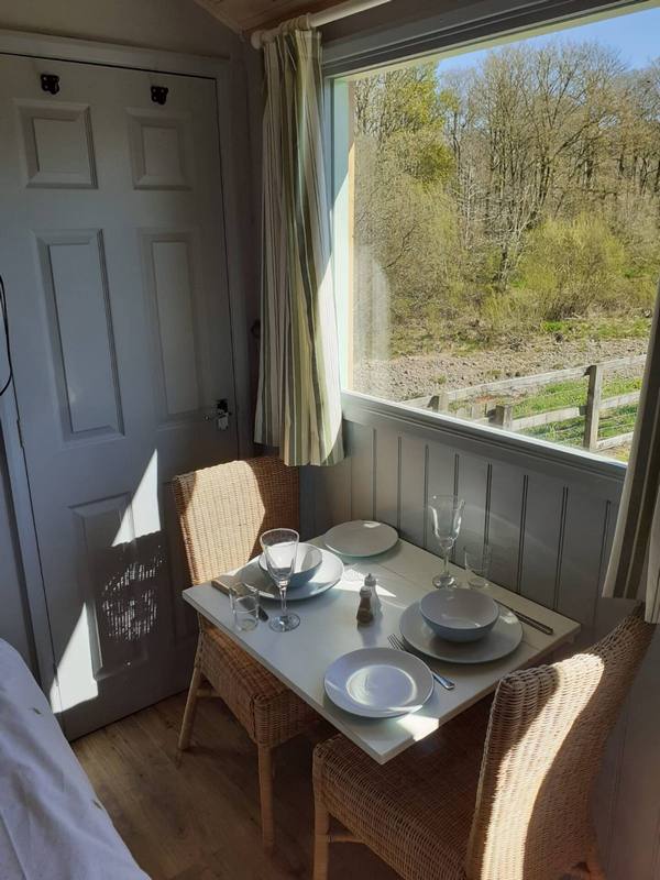 Breakfast, lunch or dinner overlooking the river Irthing. The Hut is south facing so gets a lot of sun.
