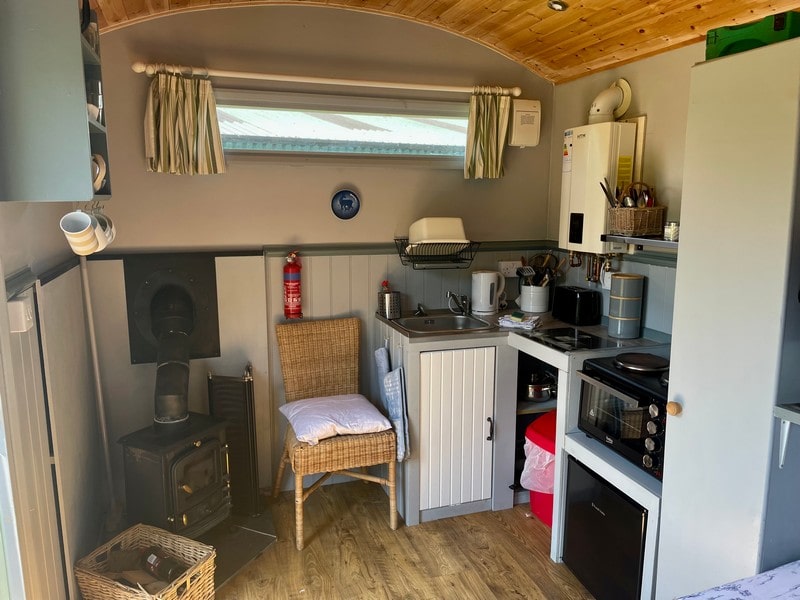 Kitchen area in the Shepherds Hut